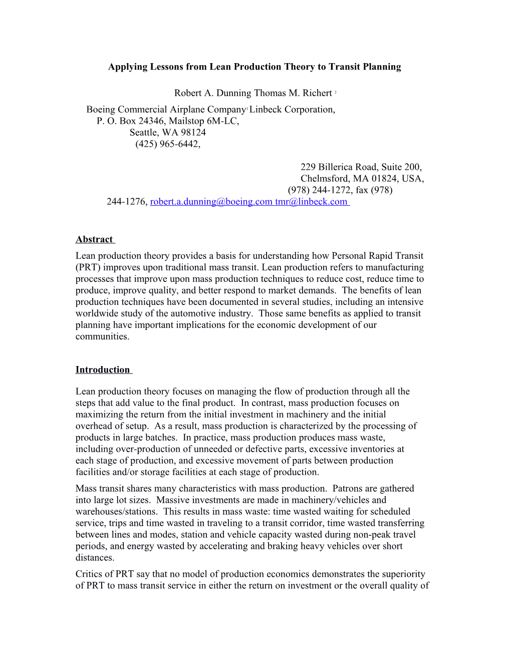 Applying Lessons from Lean Production Theory to Transit Planning