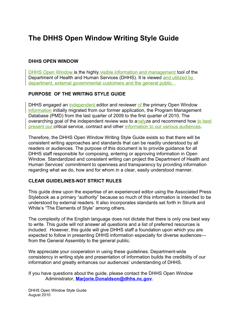 The DHHS Open Window Writing Style Guide