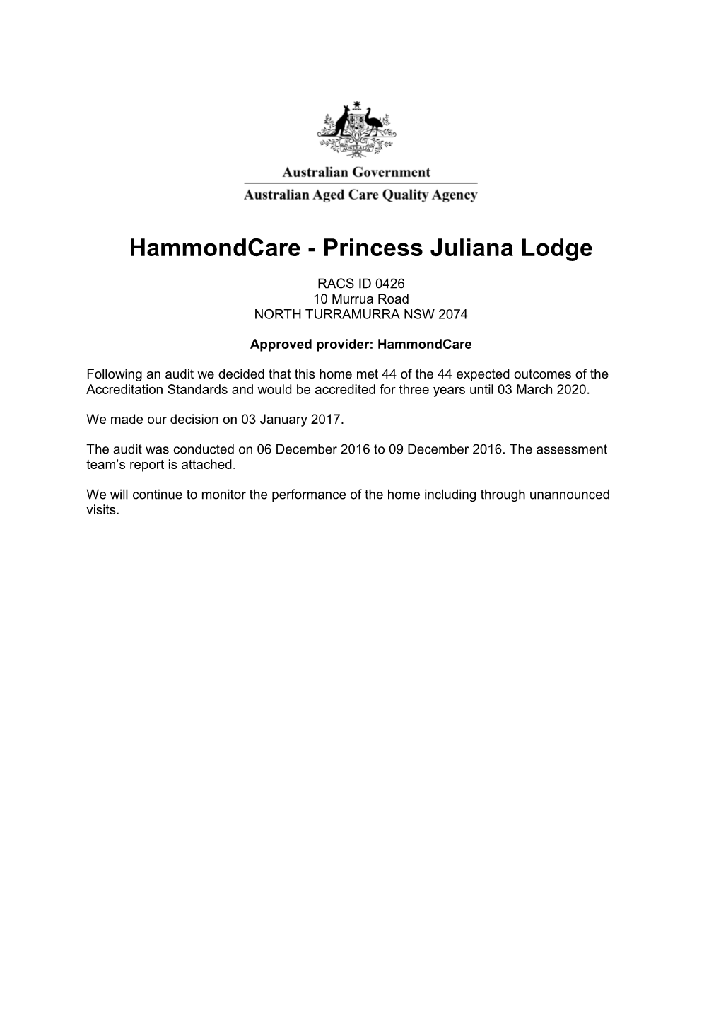 Hammondcare - Princess Juliana Lodge