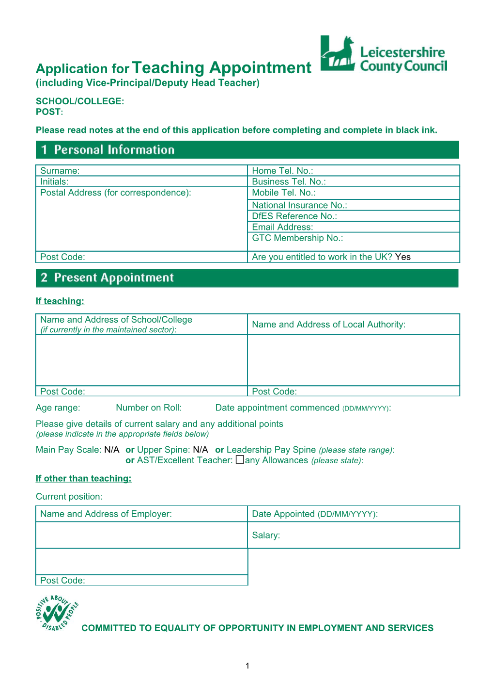 Leicestershire County Council - Application for Teaching Appointment