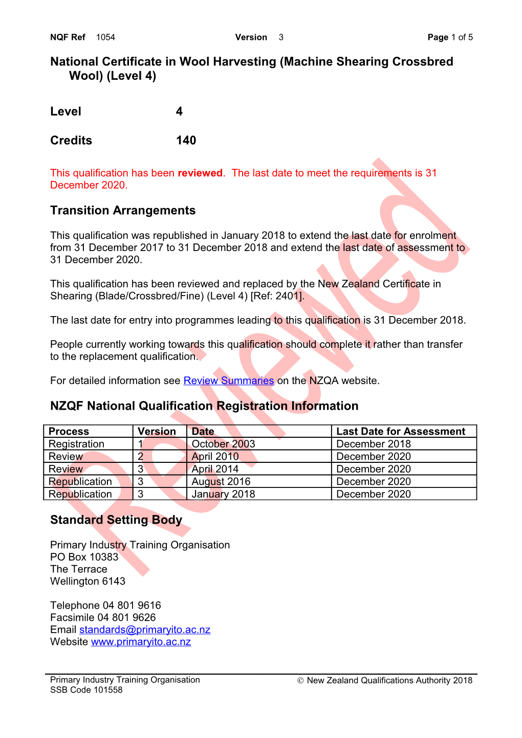 1054 National Certificate in Wool Harvesting (Machine Shearing Crossbred Wool) (Level 4)
