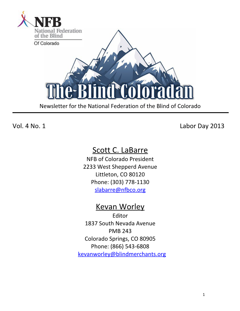 Newsletter for the National Federation of the Blind of Colorado