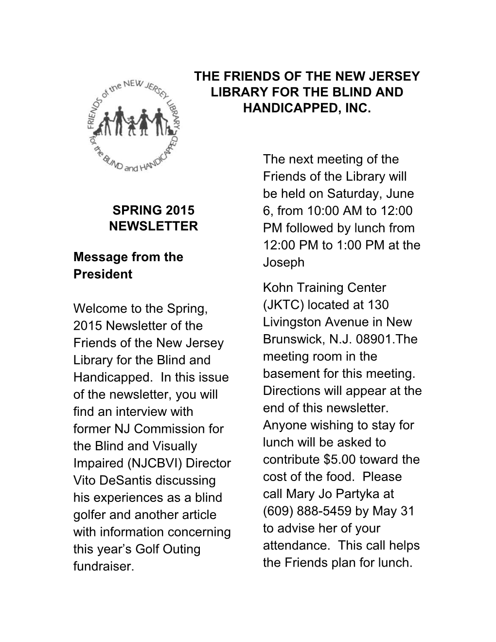 Spring 2015 Newsletter