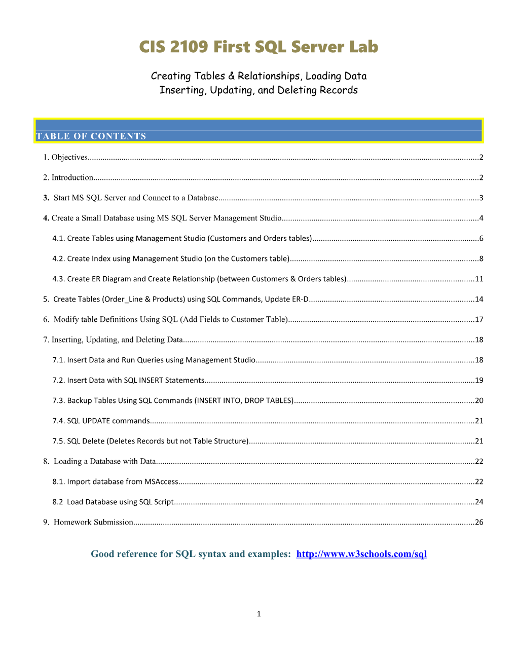 CIS 2109First SQL Server Lab