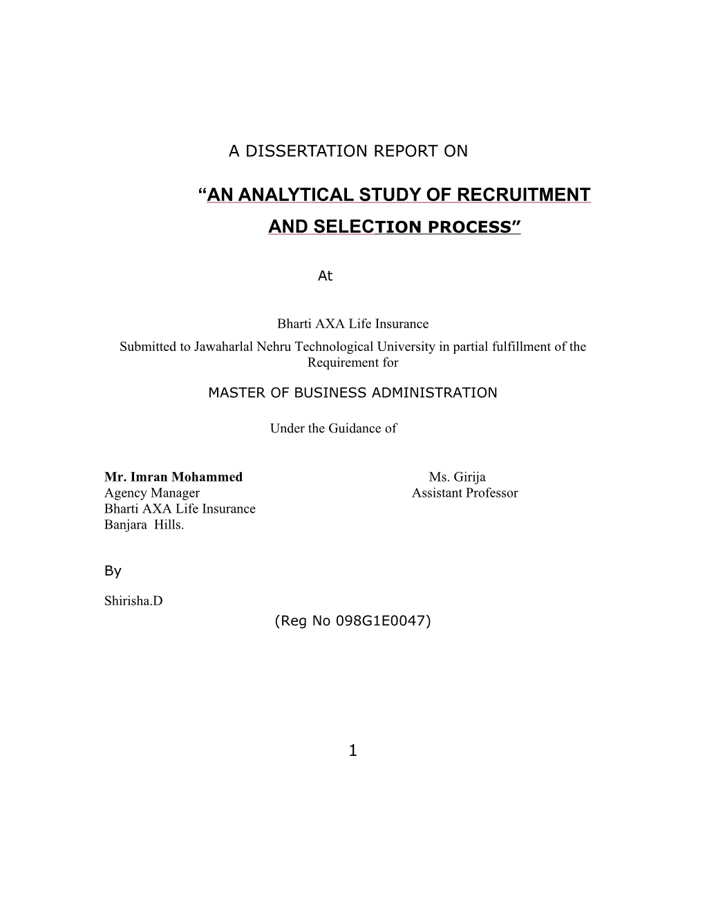 A Dissertation Report On