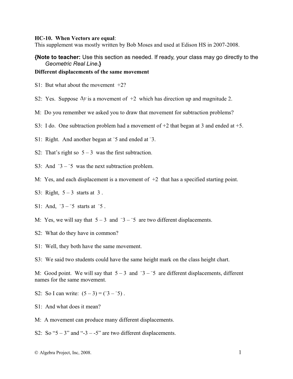 HC-10. When Vectors Are Equal