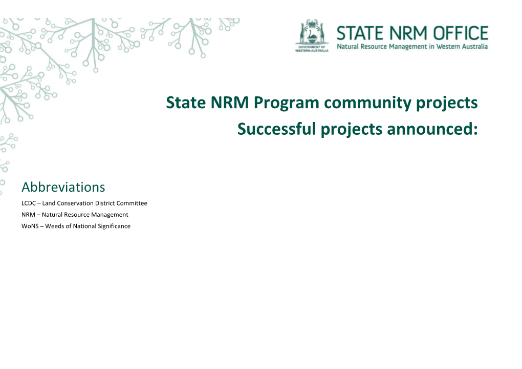 State NRM Program Community Projects