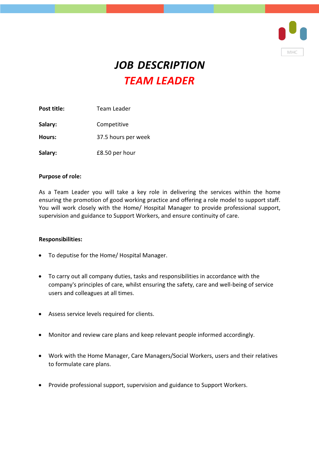 Job Description TEAM LEADER