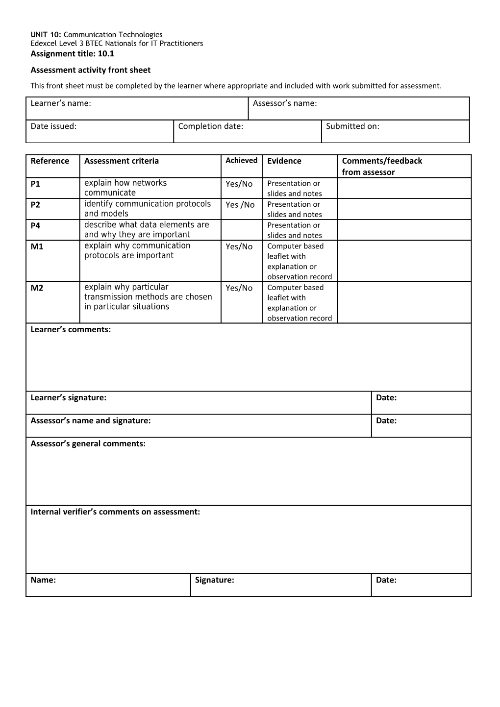 Edexcel Level 3 BTEC Nationals for IT Practitioners