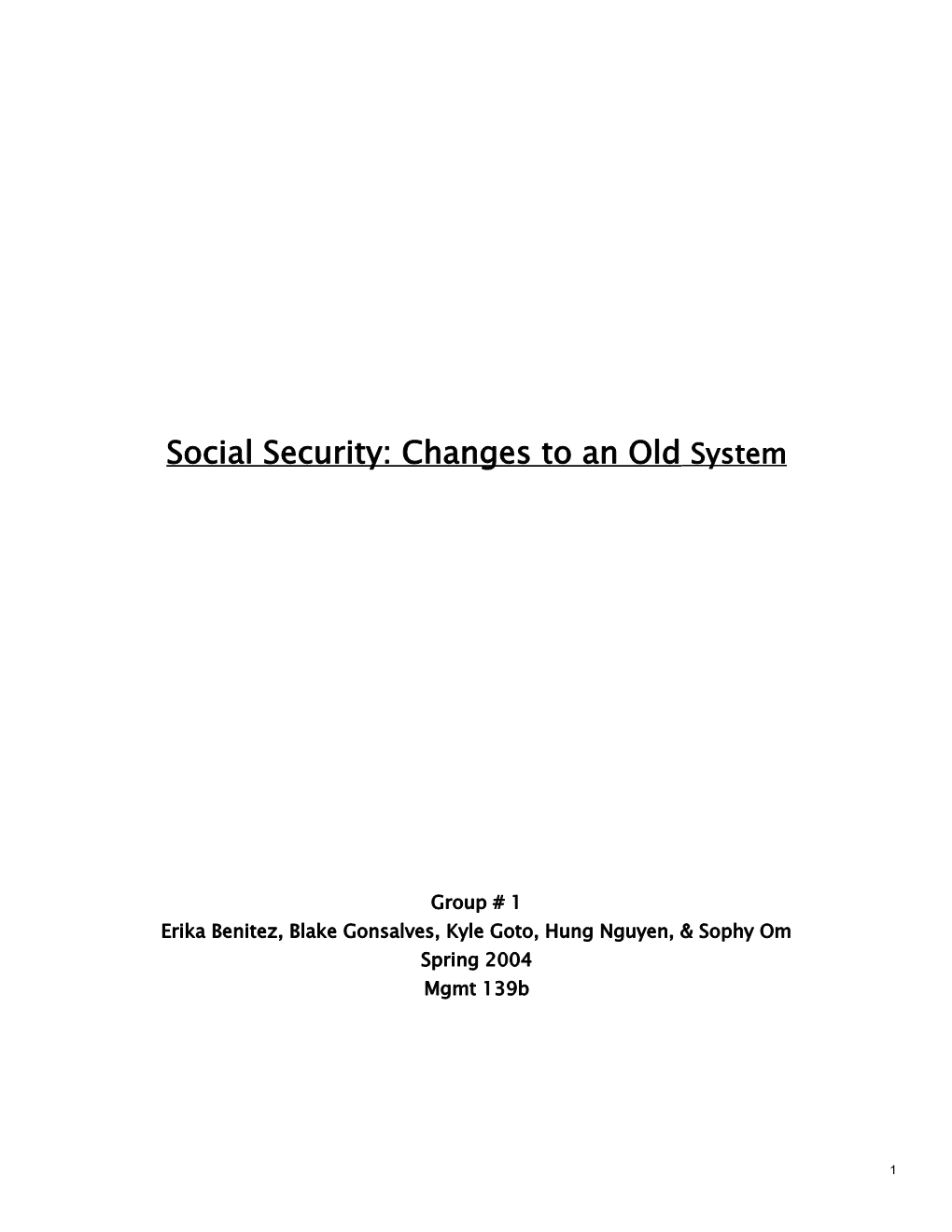 Social Security: Changes to an Old System