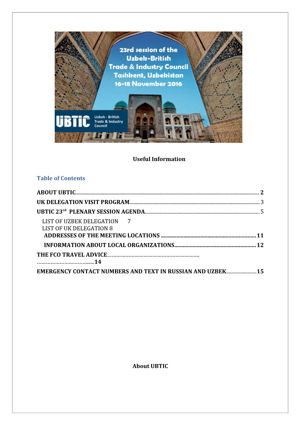 UBTIC Materials for Delegation