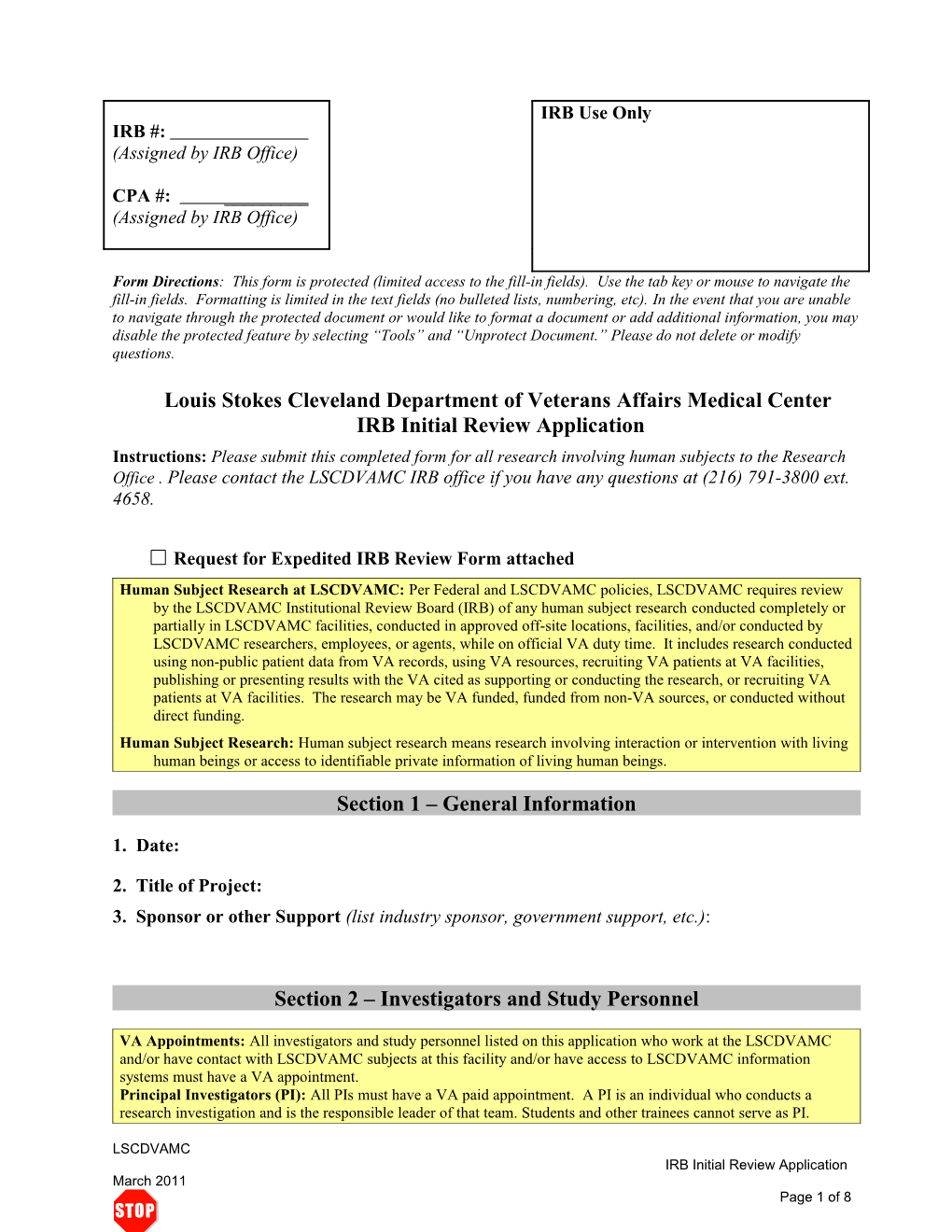 IRB Initial Review Application