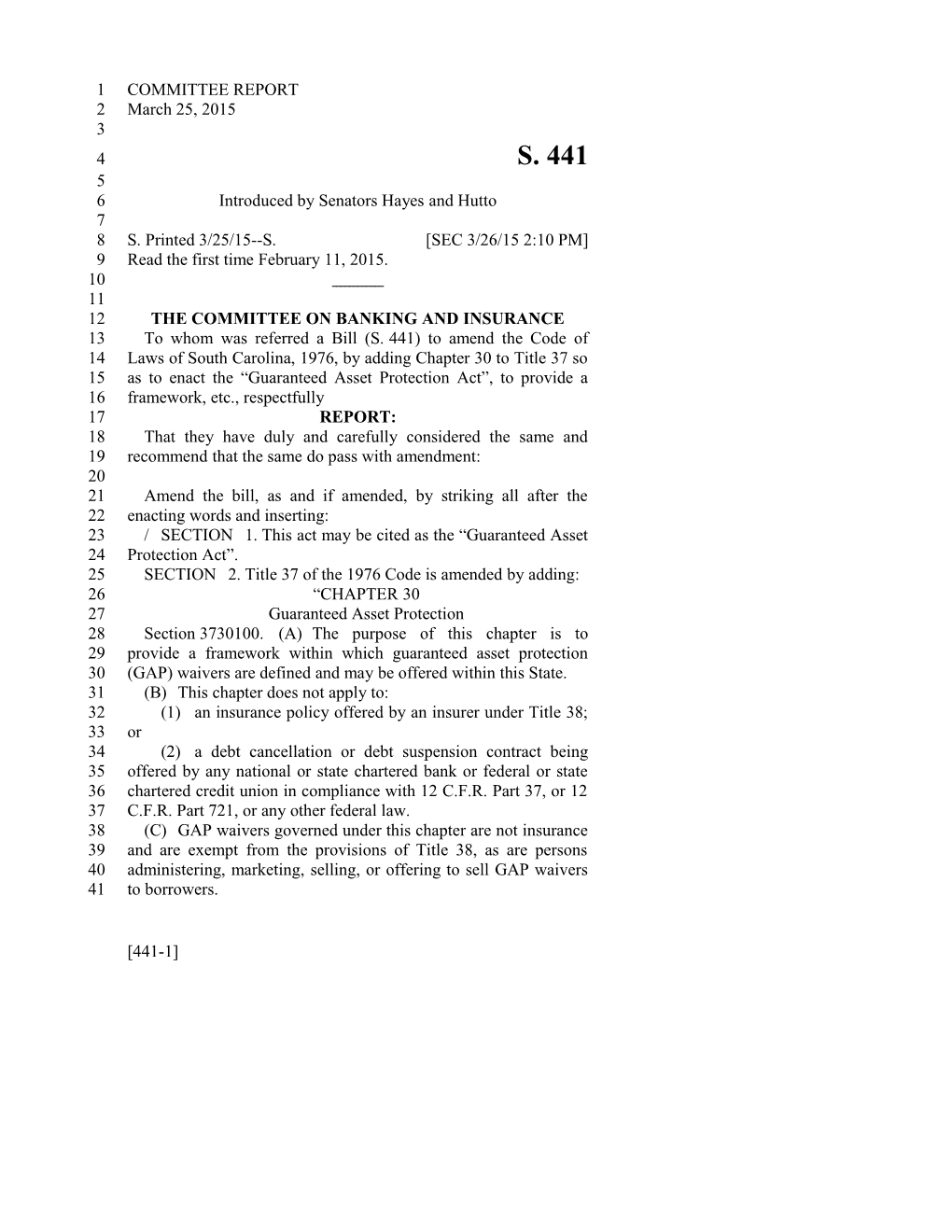 2015-2016 Bill 441 Text of Previous Version (Mar. 26, 2015) - South Carolina Legislature Online