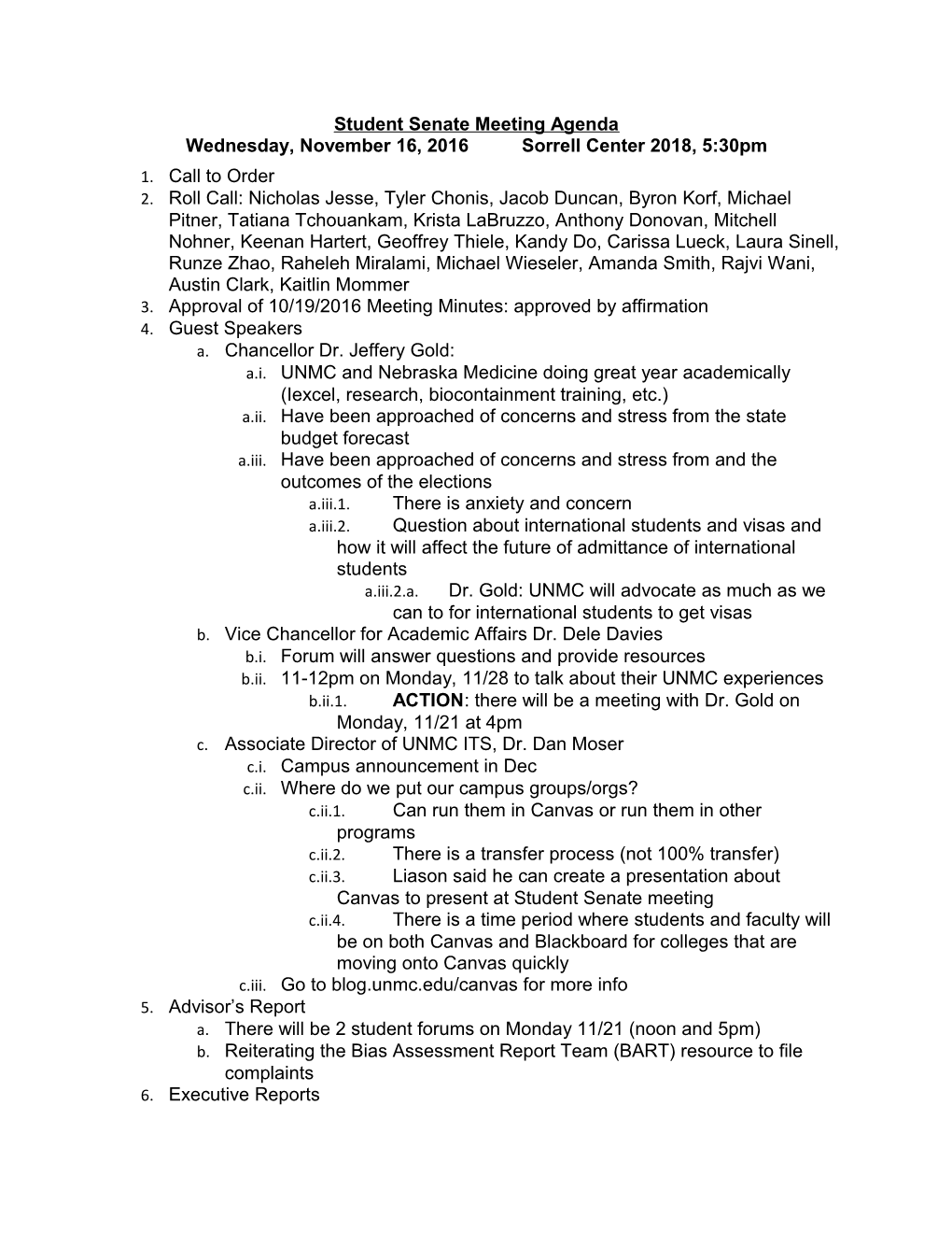 Student Senate Meeting Agenda