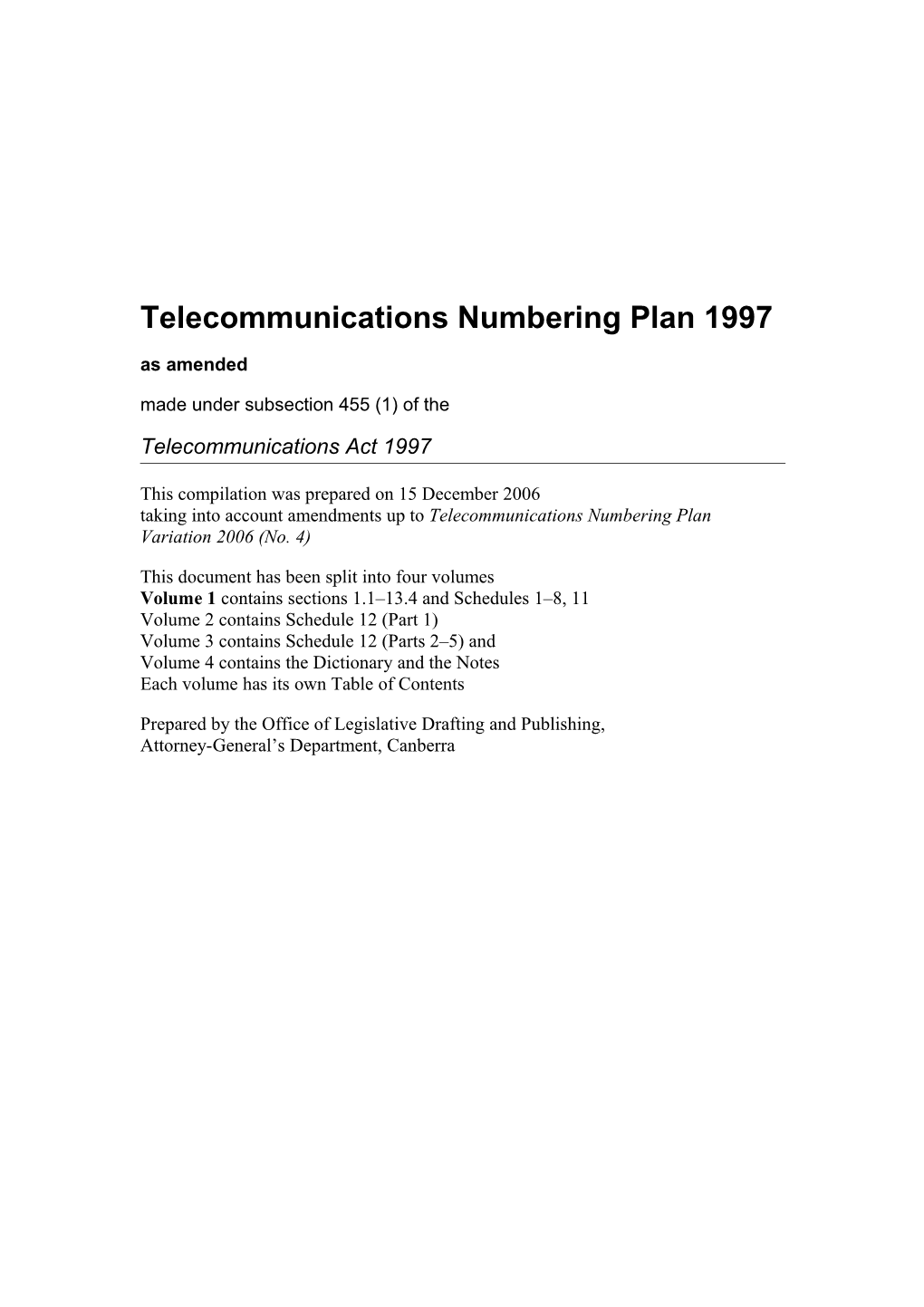Telecommunications Numbering Plan 1997