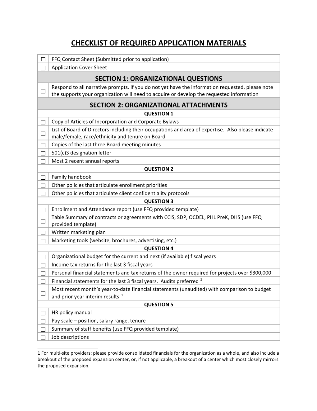 Checklist of Required Application Materials