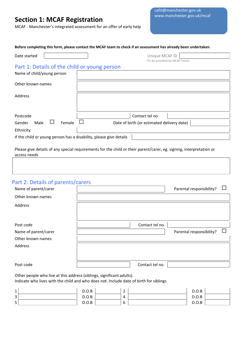 Section 1: MCAF Registration