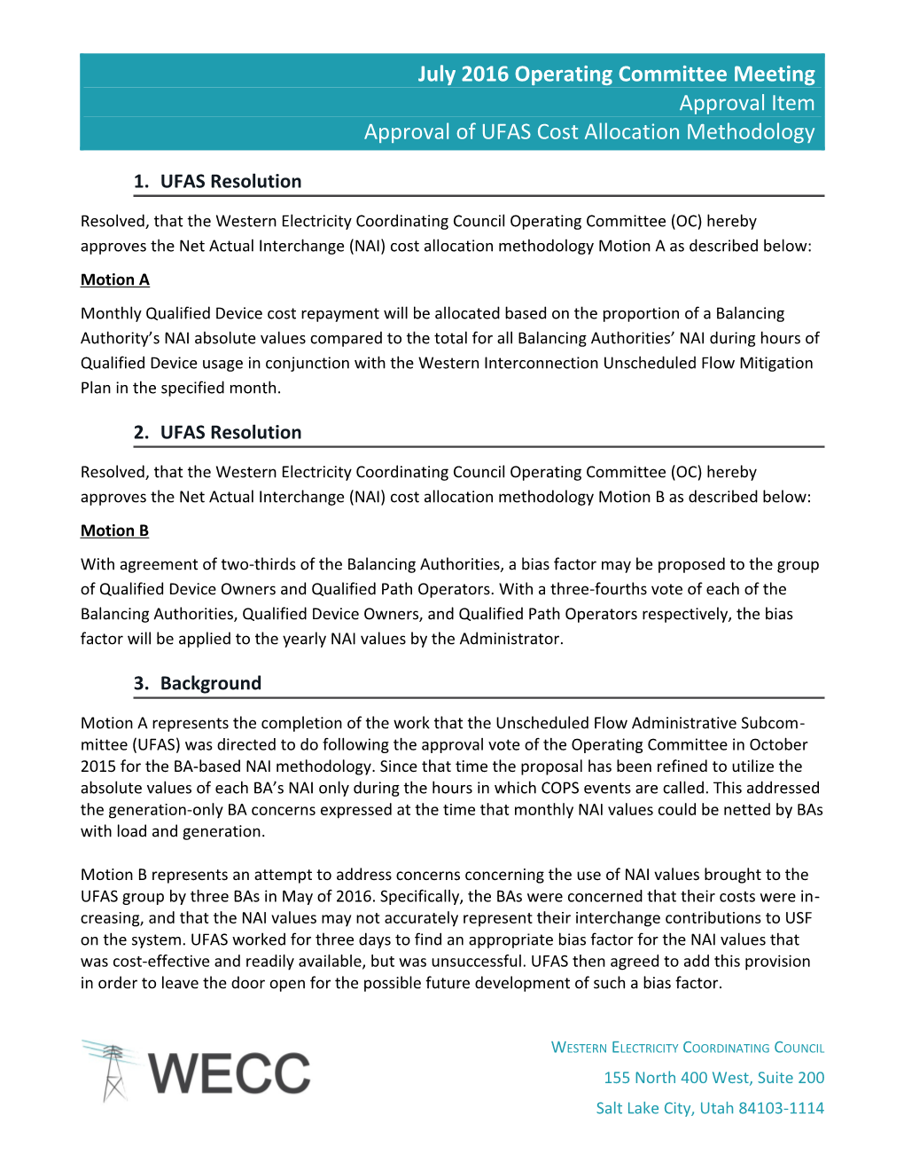 UFAS Approval Item for OC July 2016