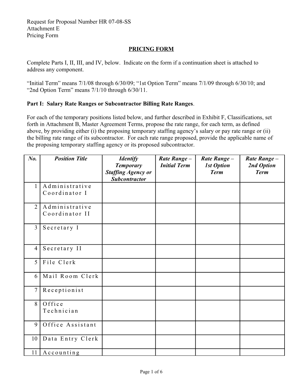 Request for Proposal Number HR 07-08-SS