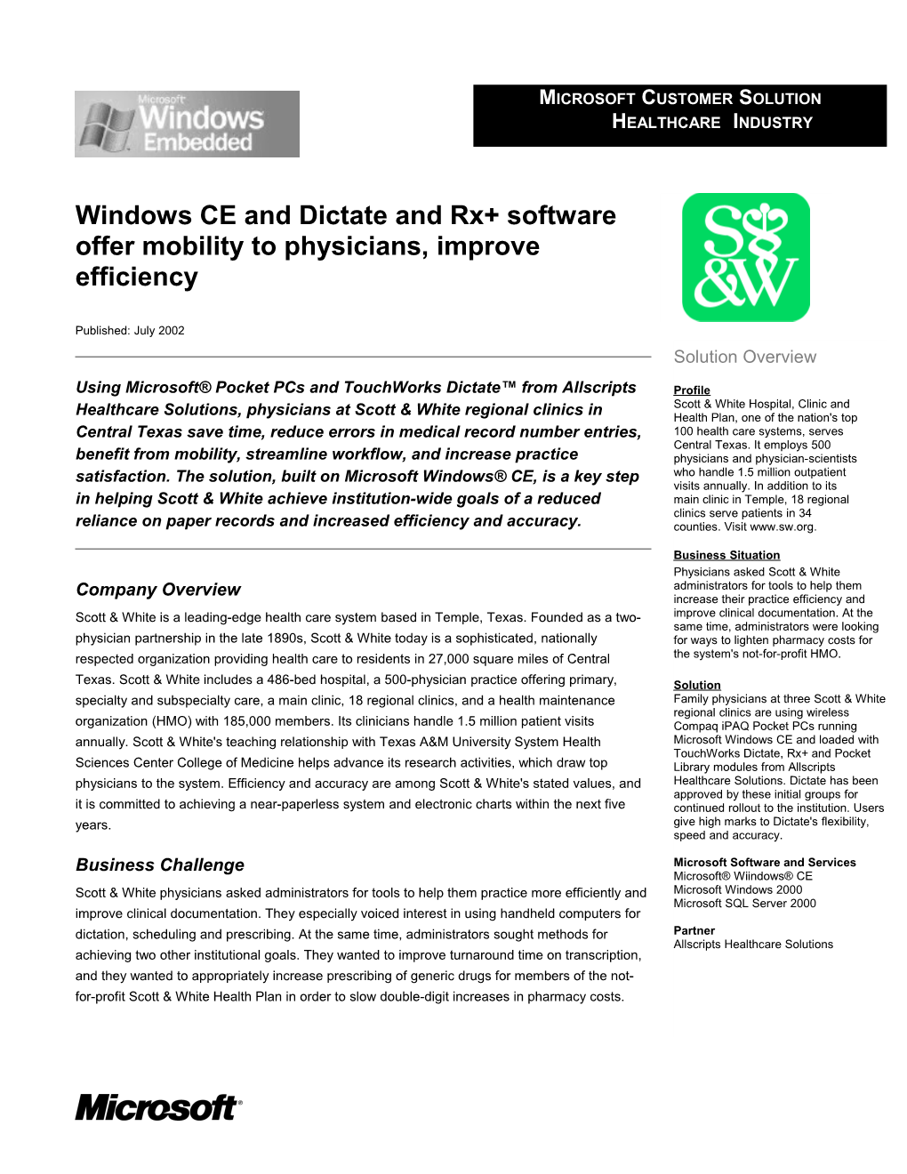 Windows CE and Dictate and Rx+ Software Offer Mobility to Physicians, Improve Efficiency