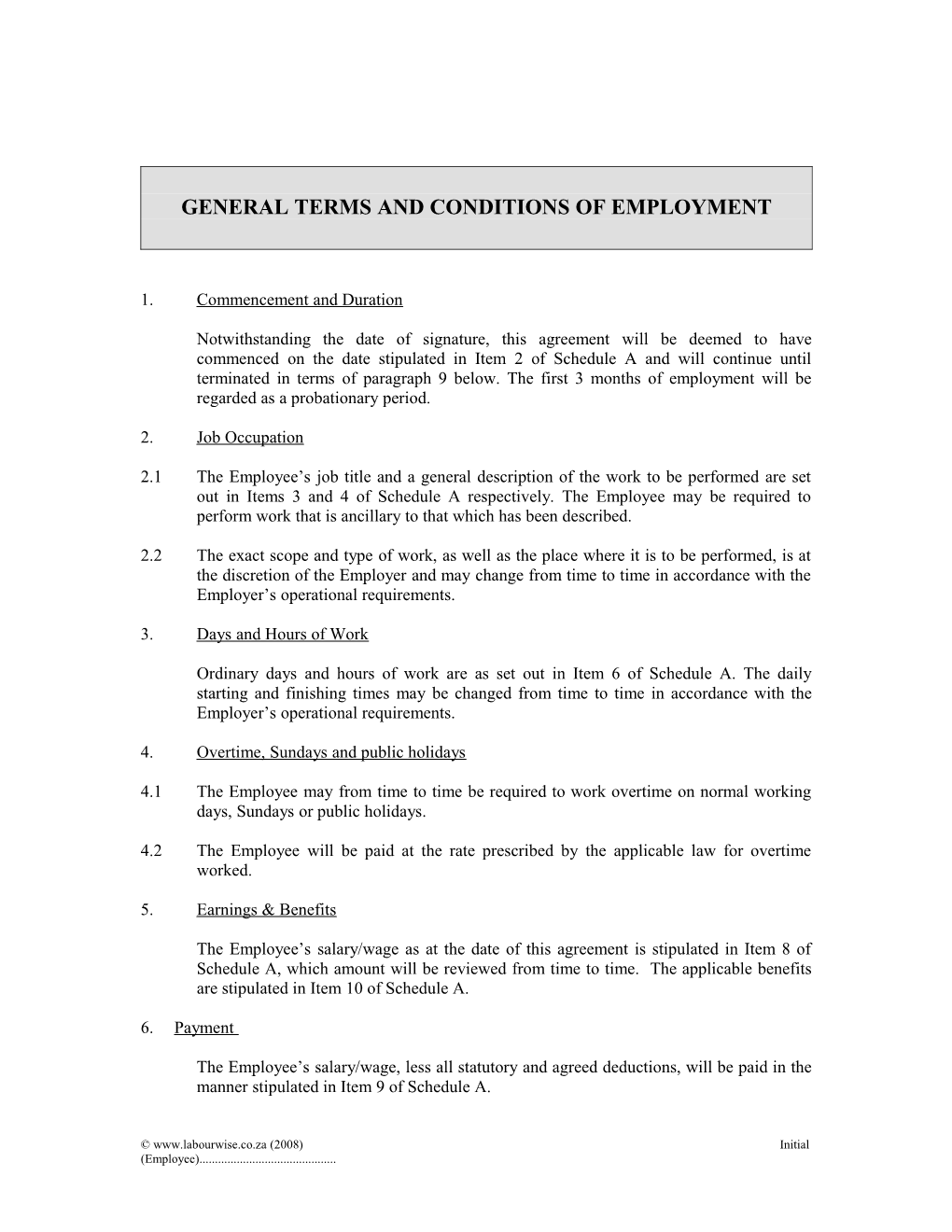 General Terms and Conditions of Employment