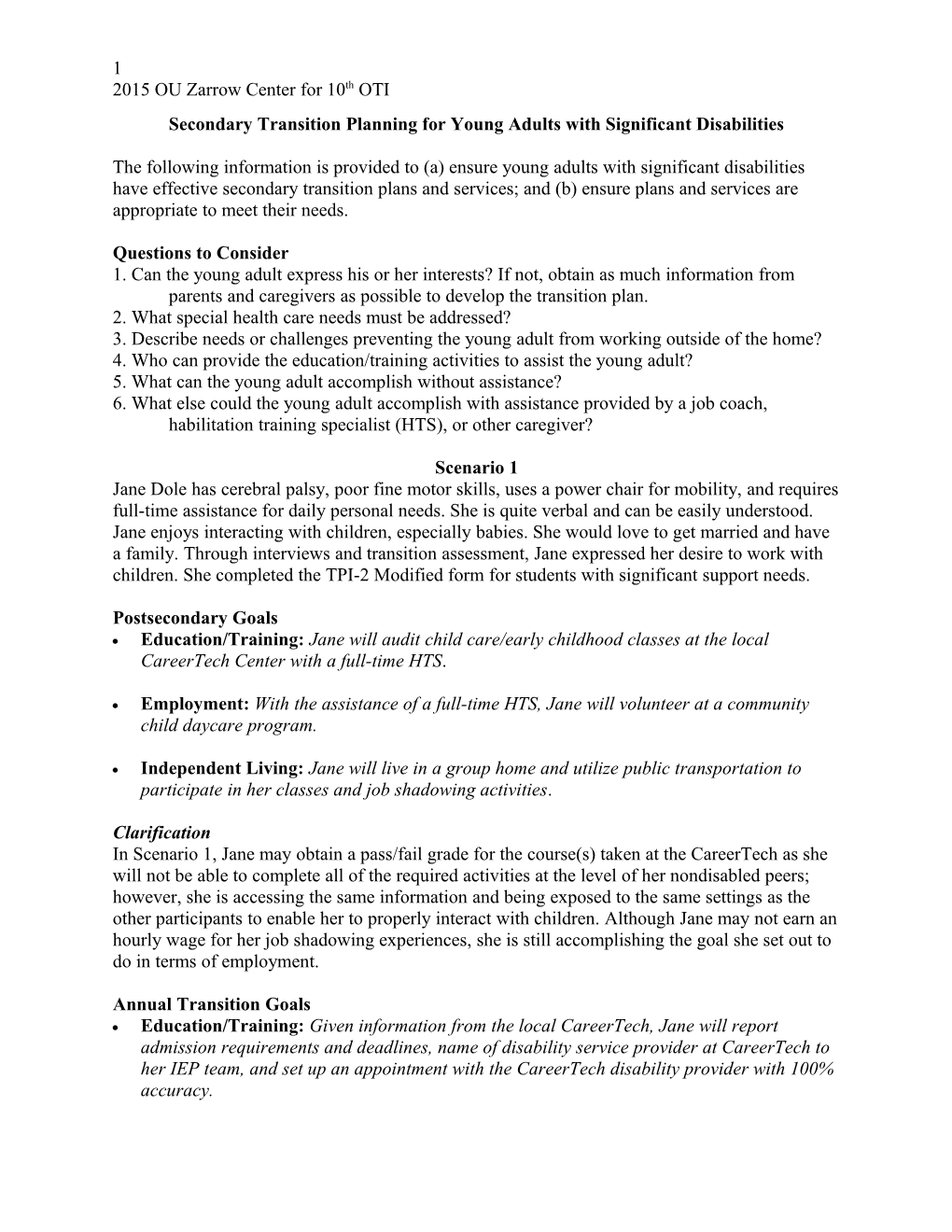 Secondary Transition Planning for Young Adults with Significant Disabilities