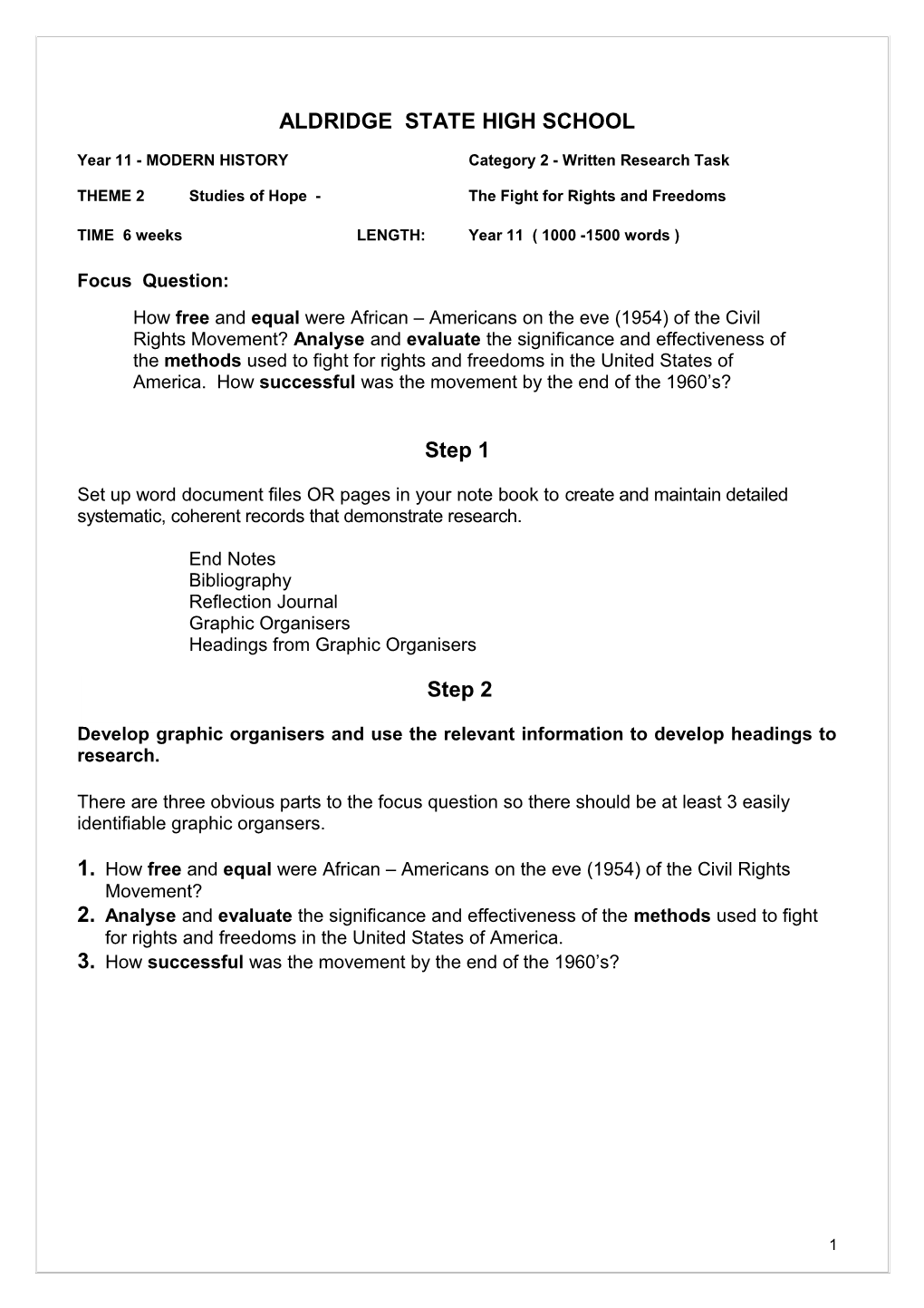 Year 11- MODERN HISTORY Category 2 - Written Research Task