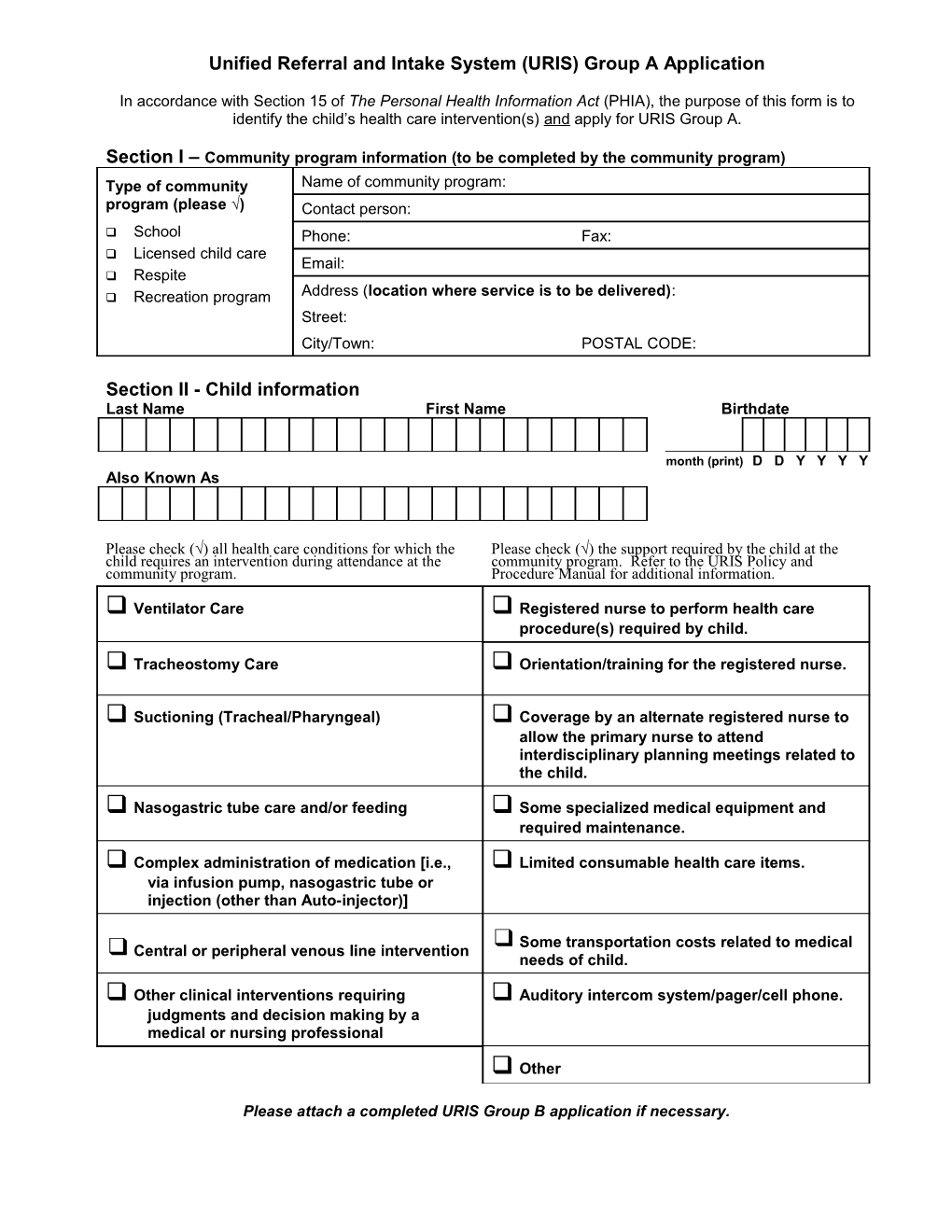 Unified Referral and Intake System (URIS) Group a Application