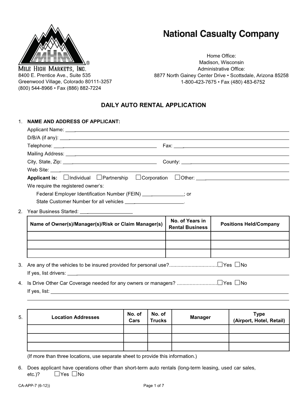 Daily Auto Rental Application