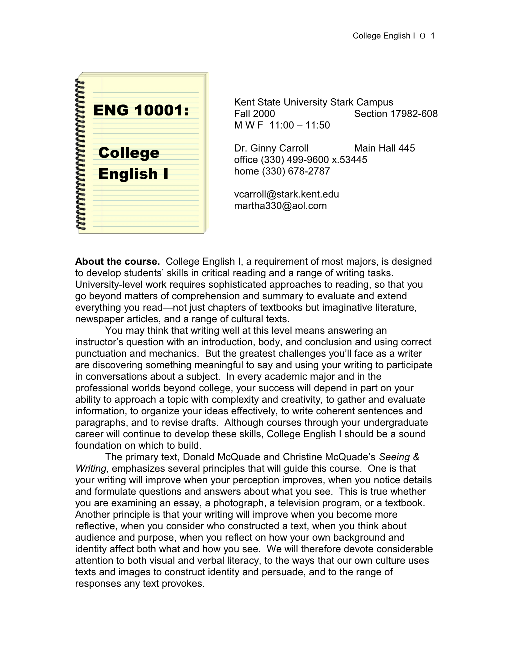 English 10001: College English I