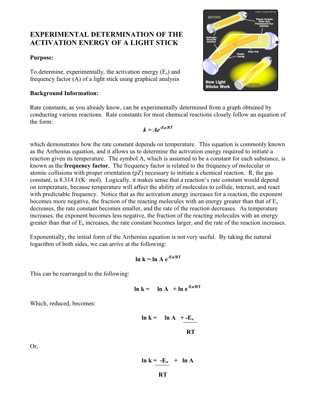 Experimental Determination of the Activation Energy of a Light Stick