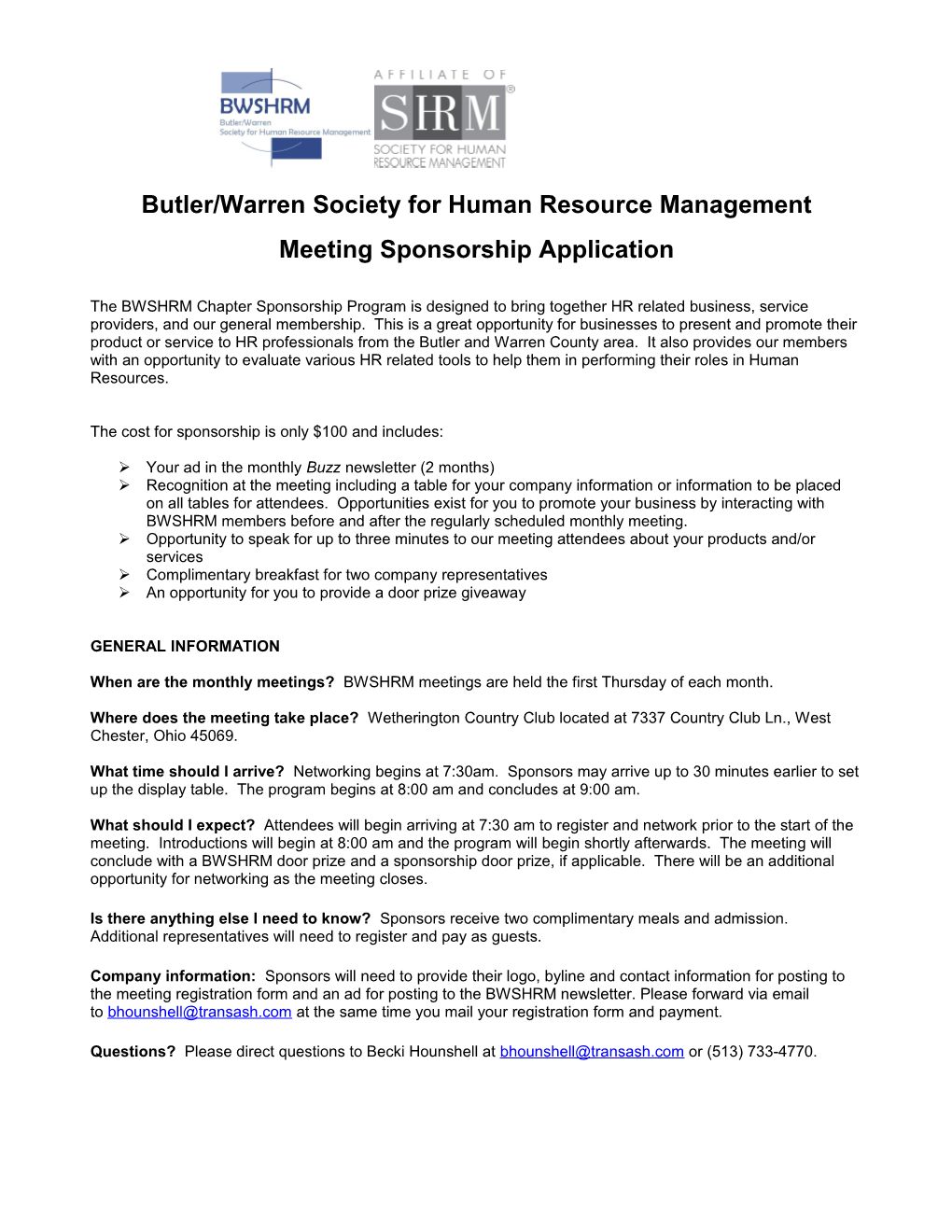 Butler Warren Society for Human Resource Management