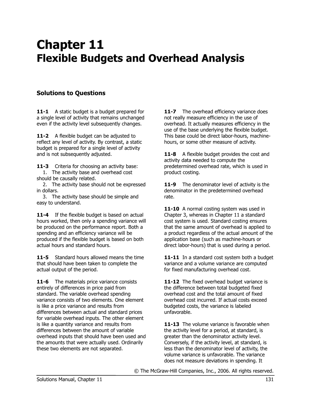 Flexible Budgets and Overhead Analysis