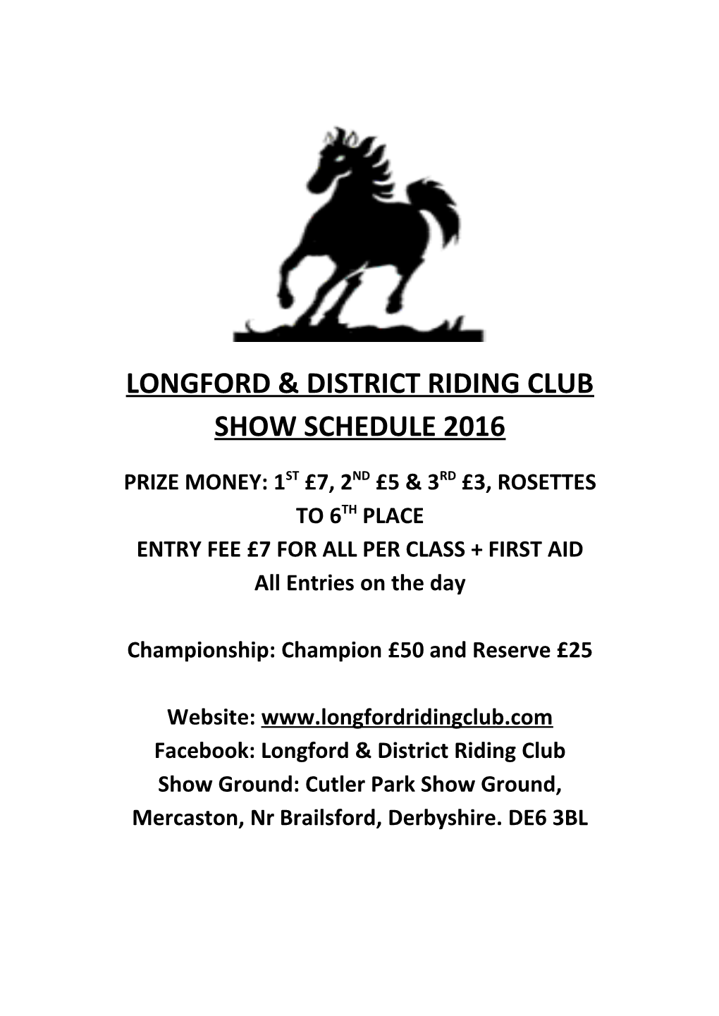 Longford & District Riding Club Show Schedule 2016