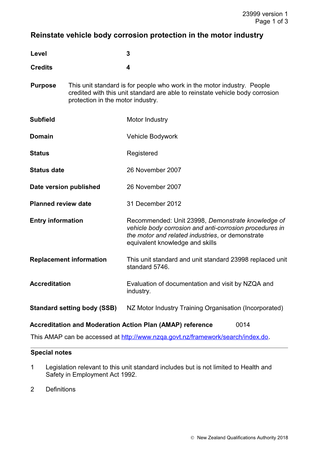 23999 Reinstate Vehicle Body Corrosion Protection in the Motor Industry