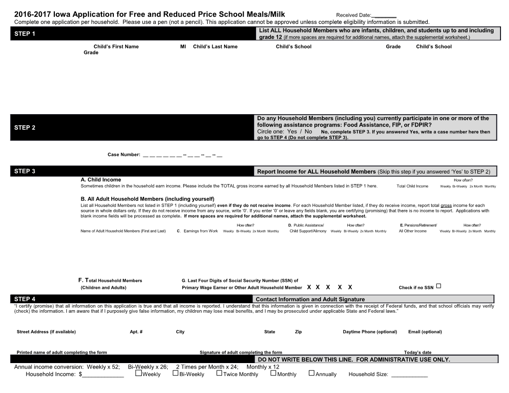 SP 33-2015A: Information on How to for Free and Reduced Price Meals