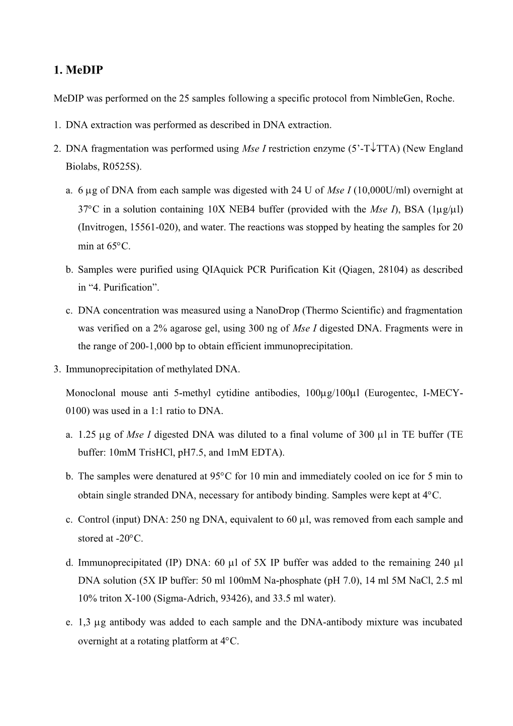 Medip Was Performed on the 25 Samples Following a Specific Protocol from Nimblegen, Roche