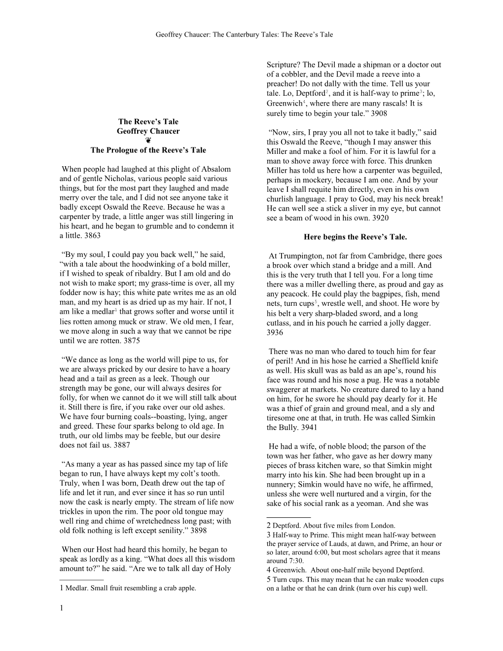 The Prologue of the Reeve' Tale