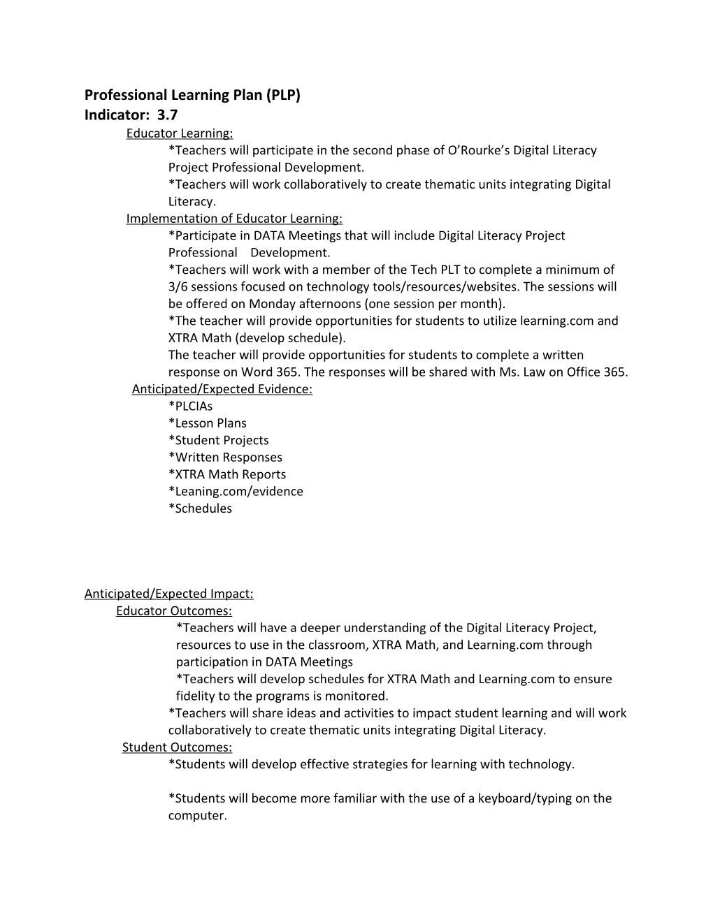 Professional Learning Plan (PLP)