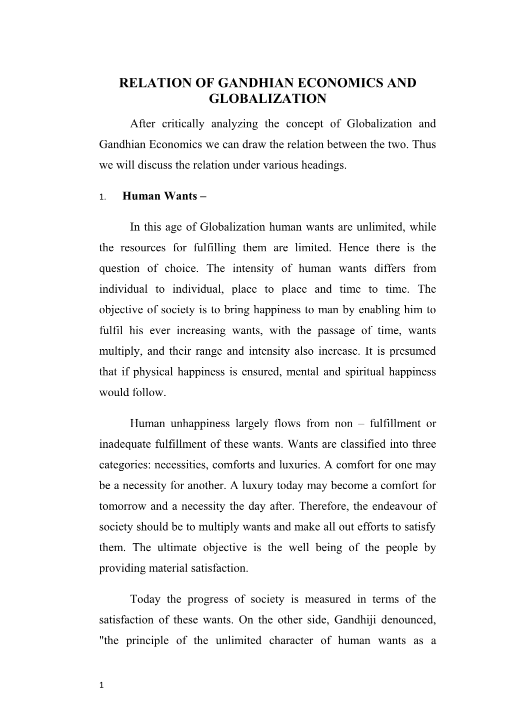 Relation of Gandhian Economics and Globalization