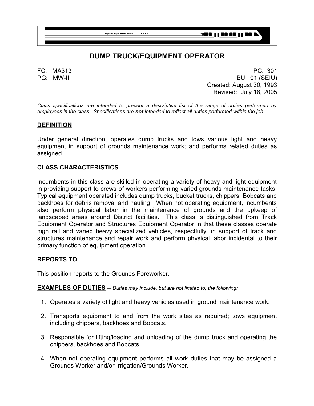 Dump Truck/Equipment Operator