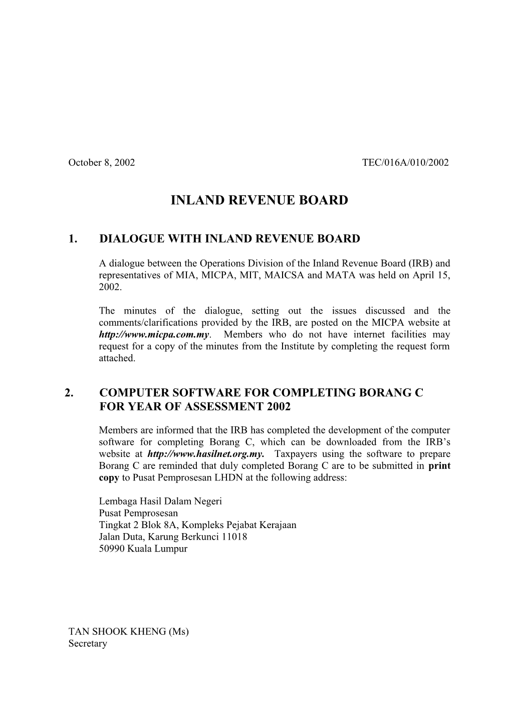 Inland Revenue Board