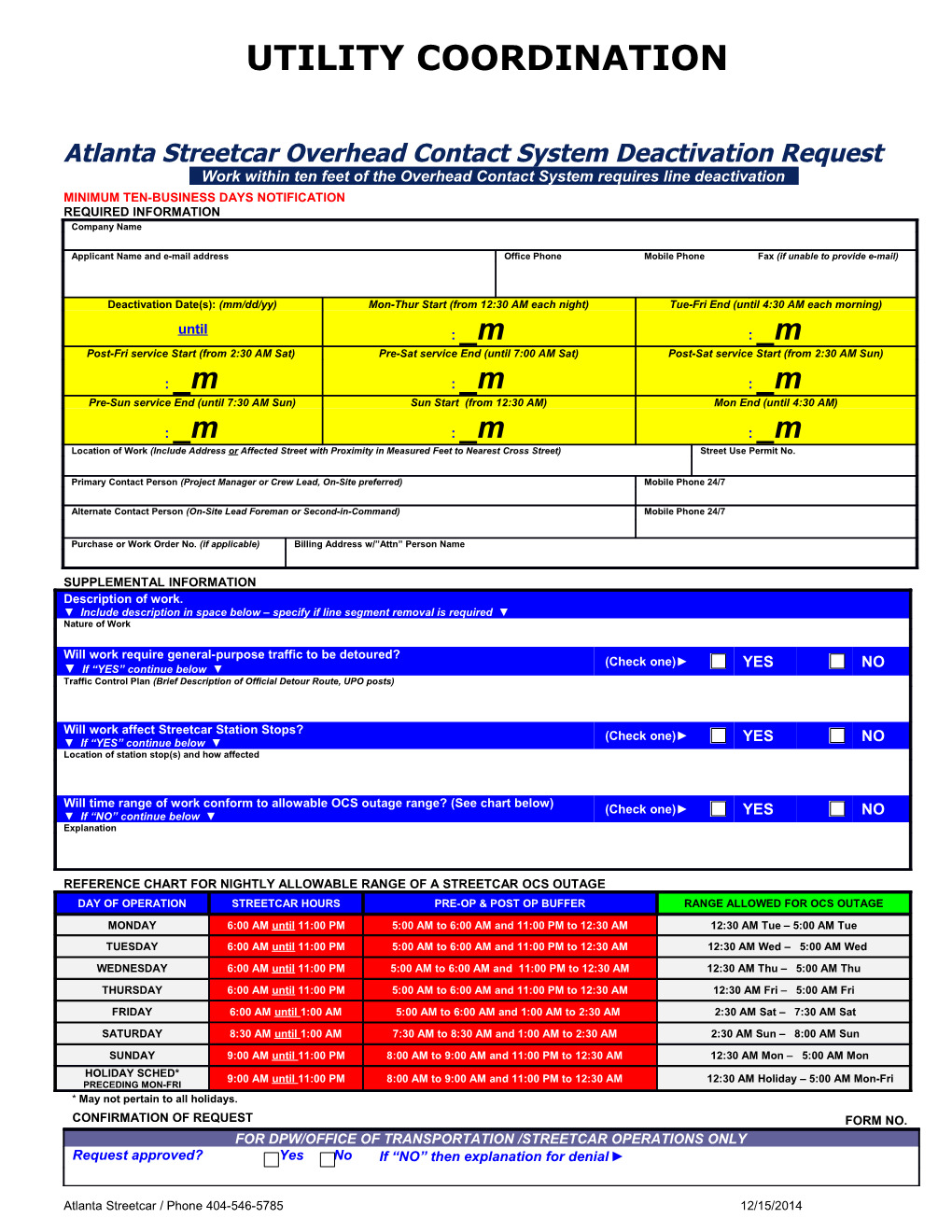 Atlanta Streetcar Overhead Contact System Deactivation Request