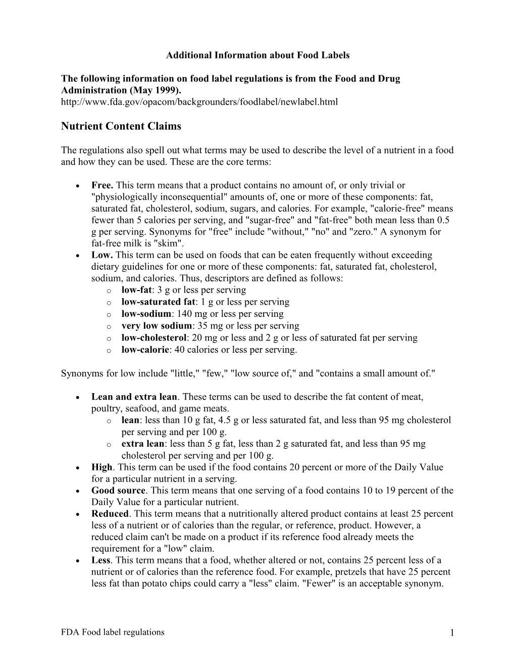 Nutrient Content Claims