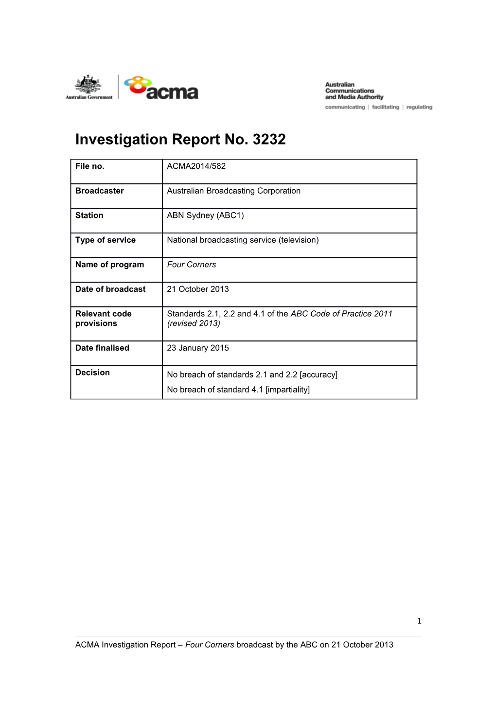 Investigation Report No. 3232