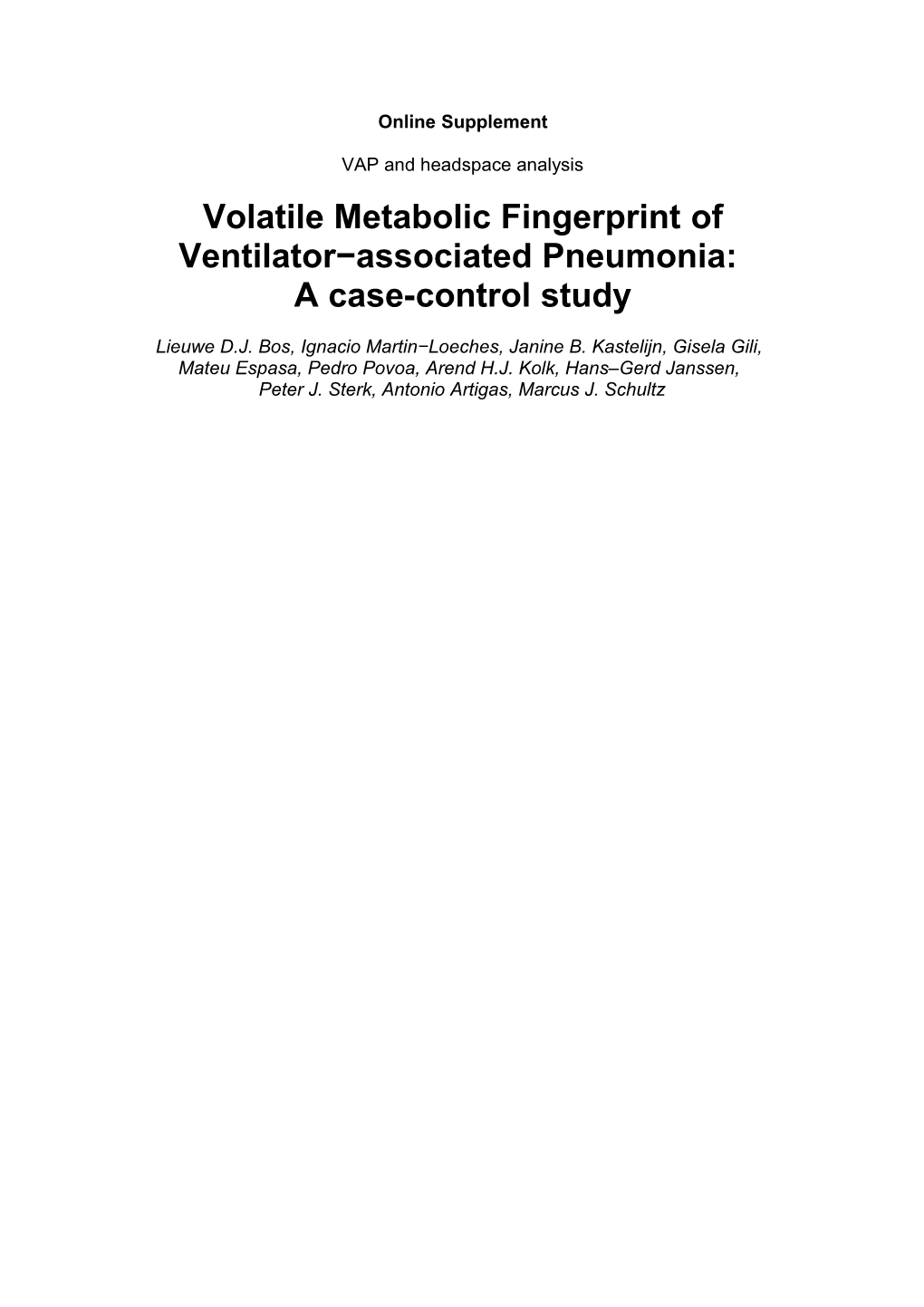 Volatile Metabolic Fingerprintofventilator Associated Pneumonia