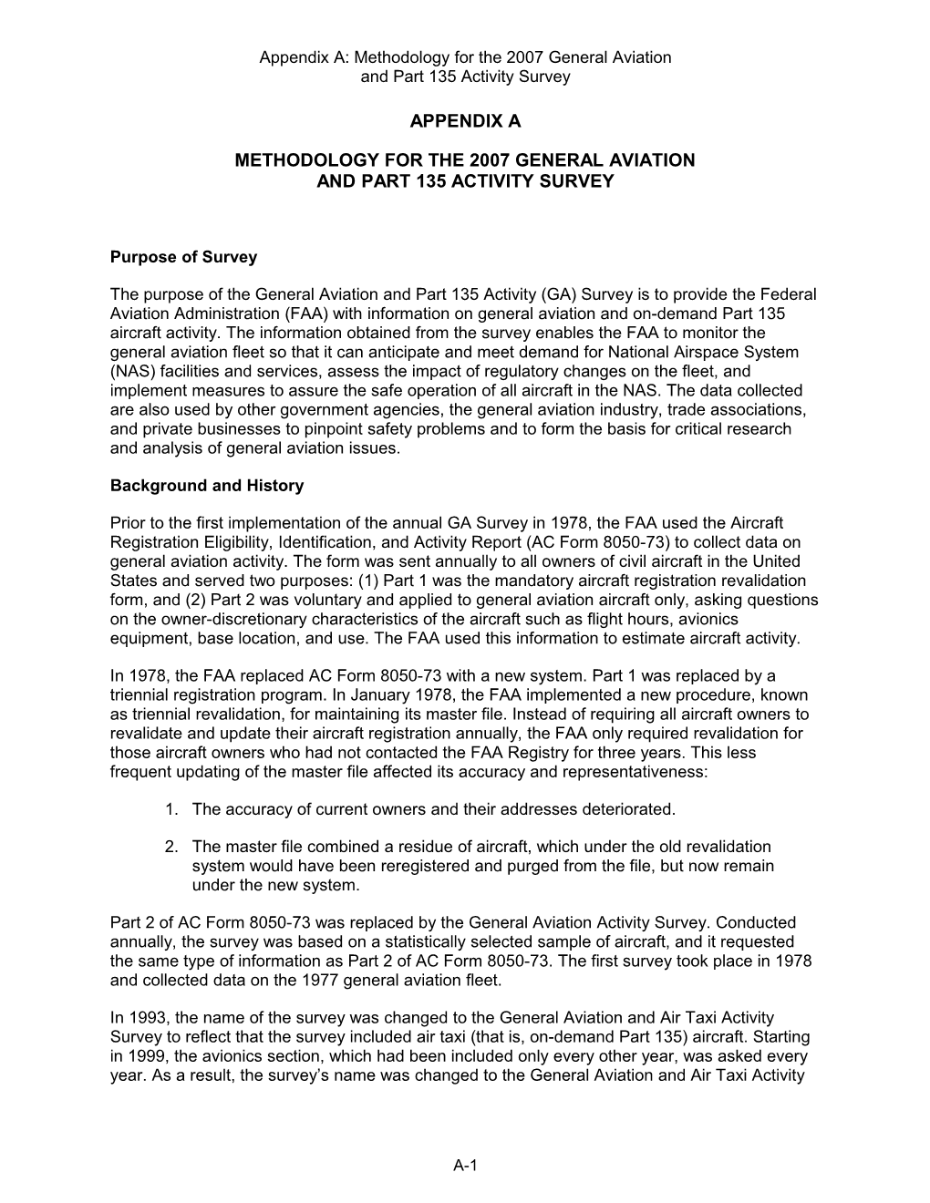 Methodology for the 2007 General Aviation and Part 135 Activity Survey