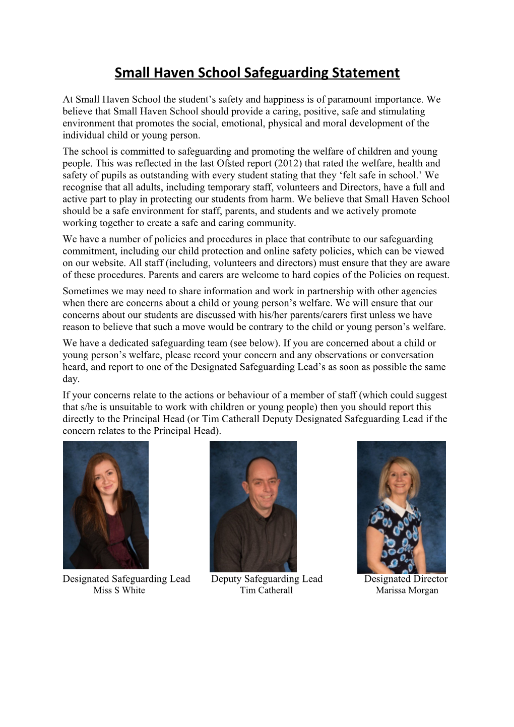 Small Haven School Safeguarding Statement