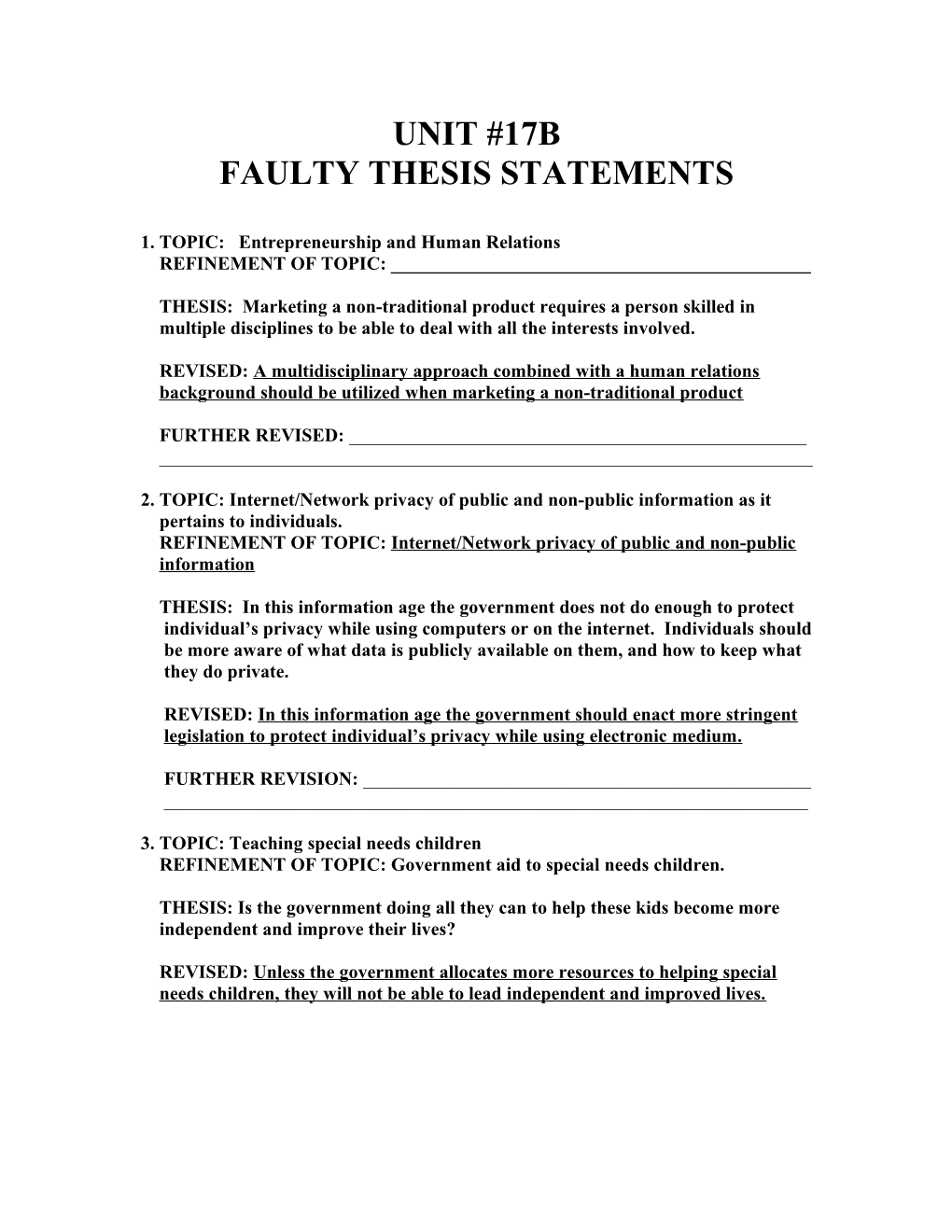 Faulty Thesis Statements