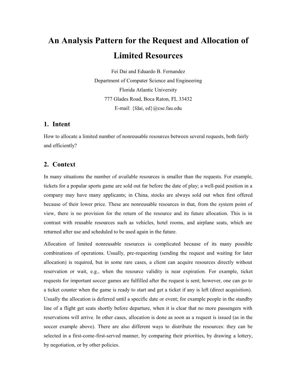 An Analysis Pattern for the Request and Allocation of Limited Resources